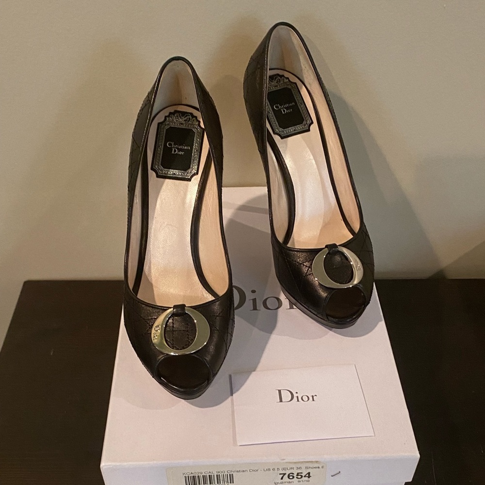 Christian Dior Leather Cannage Peeptoe Pumps